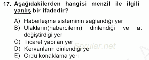 Osmanlı´da İskan ve Göç 2012 - 2013 Ara Sınavı 17.Soru