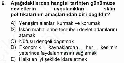 Osmanlı´da İskan ve Göç 2012 - 2013 Ara Sınavı 6.Soru