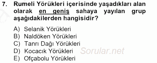 Osmanlı´da İskan ve Göç 2012 - 2013 Ara Sınavı 7.Soru