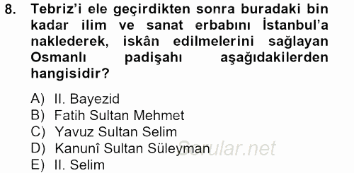 Osmanlı´da İskan ve Göç 2012 - 2013 Ara Sınavı 8.Soru