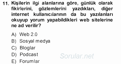 İnternet Yayıncılığı 2013 - 2014 Dönem Sonu Sınavı 11.Soru