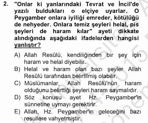 Hadis 2014 - 2015 Dönem Sonu Sınavı 2.Soru