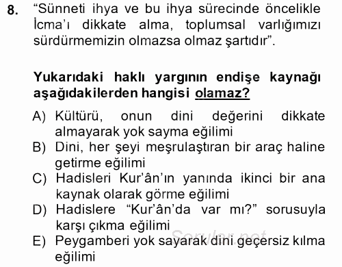 Hadis 2014 - 2015 Dönem Sonu Sınavı 8.Soru