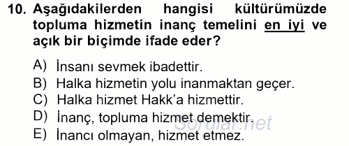 Topluma Hizmet Eğitimi 2012 - 2013 Ara Sınavı 10.Soru