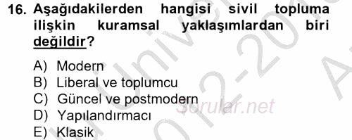 Topluma Hizmet Eğitimi 2012 - 2013 Ara Sınavı 16.Soru