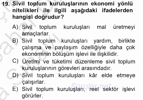 Topluma Hizmet Eğitimi 2012 - 2013 Ara Sınavı 19.Soru