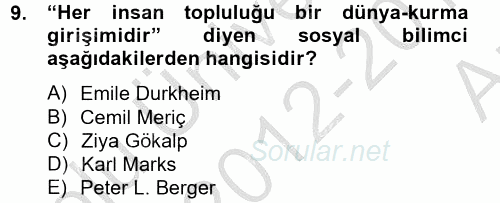 Topluma Hizmet Eğitimi 2012 - 2013 Ara Sınavı 9.Soru