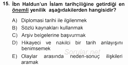 Tarih Metodu 2013 - 2014 Dönem Sonu Sınavı 15.Soru