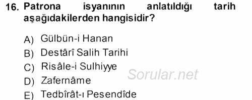 Tarih Metodu 2013 - 2014 Dönem Sonu Sınavı 16.Soru