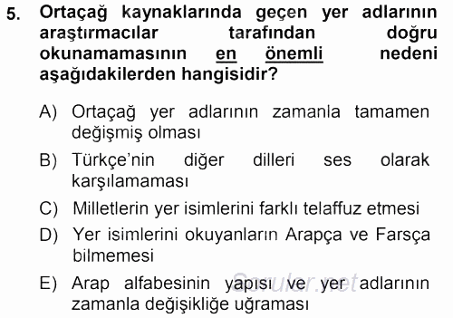 Tarih Metodu 2013 - 2014 Dönem Sonu Sınavı 5.Soru