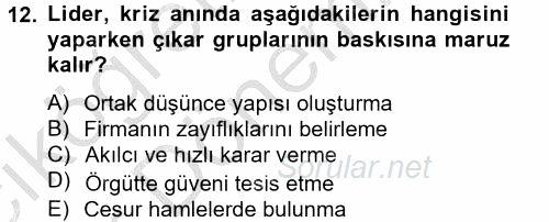 Kriz İletişimi Ve Yönetimi 2012 - 2013 Ara Sınavı 12.Soru