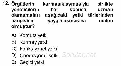 Yönetim ve Organizasyon 1 2014 - 2015 Ara Sınavı 12.Soru