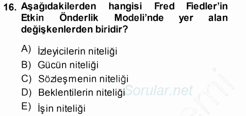 Yönetim ve Organizasyon 1 2014 - 2015 Ara Sınavı 16.Soru