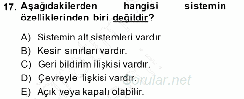Yönetim ve Organizasyon 1 2014 - 2015 Ara Sınavı 17.Soru