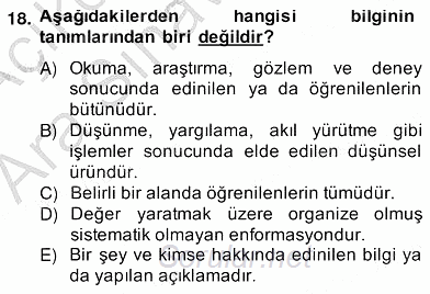 Bilgi Ekonomisi 2013 - 2014 Ara Sınavı 18.Soru