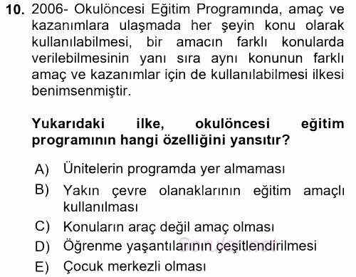 Özel Öğretim Yöntemleri 1 2017 - 2018 Ara Sınavı 10.Soru