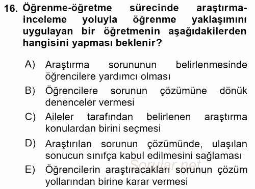 Özel Öğretim Yöntemleri 1 2017 - 2018 Ara Sınavı 16.Soru