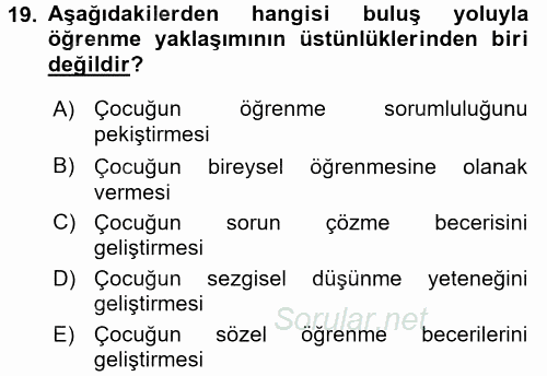 Özel Öğretim Yöntemleri 1 2017 - 2018 Ara Sınavı 19.Soru