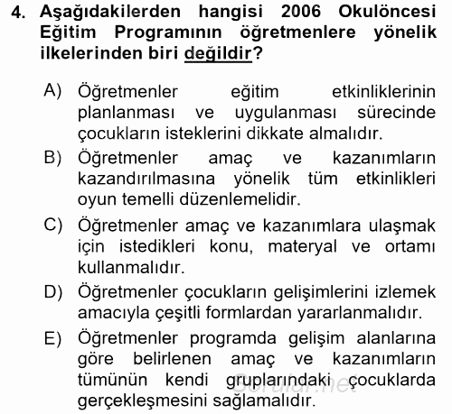 Özel Öğretim Yöntemleri 1 2017 - 2018 Ara Sınavı 4.Soru