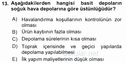 Tarımsal Yapılar ve Sulama 2016 - 2017 Ara Sınavı 13.Soru