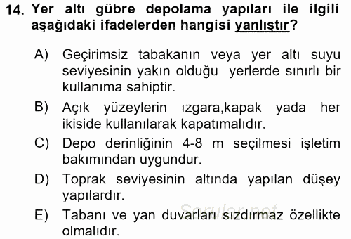 Tarımsal Yapılar ve Sulama 2016 - 2017 Ara Sınavı 14.Soru