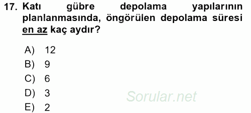 Tarımsal Yapılar ve Sulama 2016 - 2017 Ara Sınavı 17.Soru