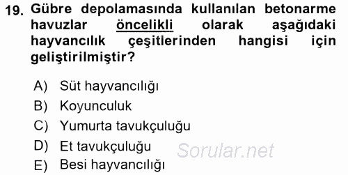 Tarımsal Yapılar ve Sulama 2016 - 2017 Ara Sınavı 19.Soru
