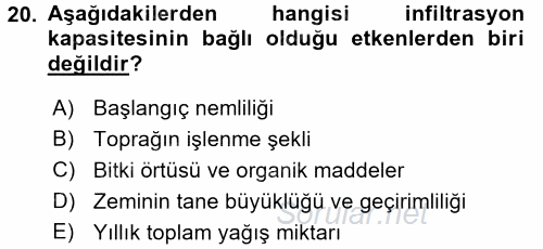 Tarımsal Yapılar ve Sulama 2016 - 2017 Ara Sınavı 20.Soru