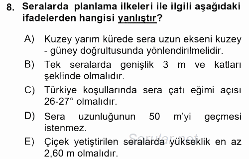 Tarımsal Yapılar ve Sulama 2016 - 2017 Ara Sınavı 8.Soru