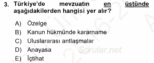 Sosyal Hizmet Mevzuatı 2016 - 2017 Ara Sınavı 3.Soru