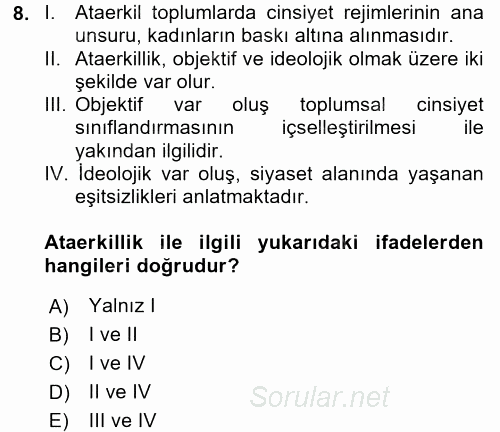 Sosyal Hizmet Mevzuatı 2016 - 2017 Ara Sınavı 8.Soru