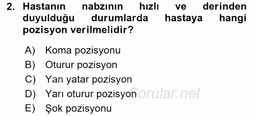 Temel İlk Yardım Bilgisi 2016 - 2017 3 Ders Sınavı 2.Soru