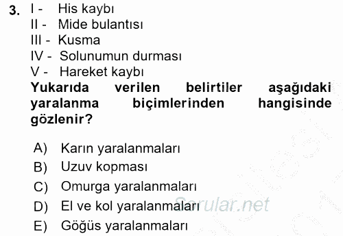 Temel İlk Yardım Bilgisi 2016 - 2017 3 Ders Sınavı 3.Soru
