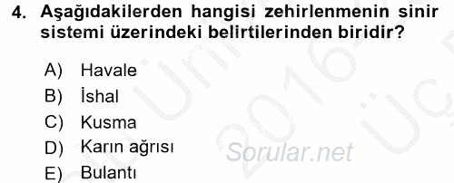 Temel İlk Yardım Bilgisi 2016 - 2017 3 Ders Sınavı 4.Soru