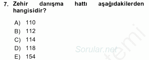 Temel İlk Yardım Bilgisi 2016 - 2017 3 Ders Sınavı 7.Soru