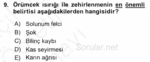 Temel İlk Yardım Bilgisi 2016 - 2017 3 Ders Sınavı 9.Soru