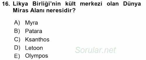 Arkeolojik Alan Yönetimi 2016 - 2017 Dönem Sonu Sınavı 16.Soru