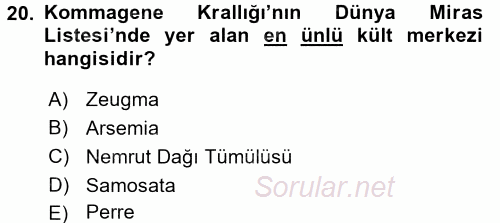 Arkeolojik Alan Yönetimi 2016 - 2017 Dönem Sonu Sınavı 20.Soru