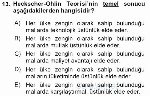 Uluslararası İktisat Teorisi 2017 - 2018 Ara Sınavı 13.Soru