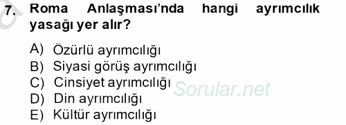 Sosyal Politika 2 2012 - 2013 Ara Sınavı 7.Soru