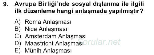 Sosyal Politika 2 2012 - 2013 Ara Sınavı 9.Soru