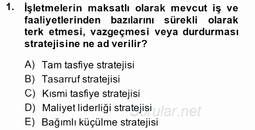 Stratejik Yönetim 2 2013 - 2014 Ara Sınavı 1.Soru