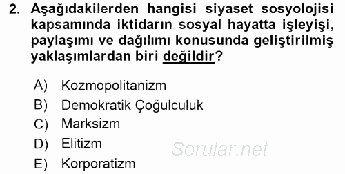 Siyaset Bilimi 2015 - 2016 Dönem Sonu Sınavı 2.Soru