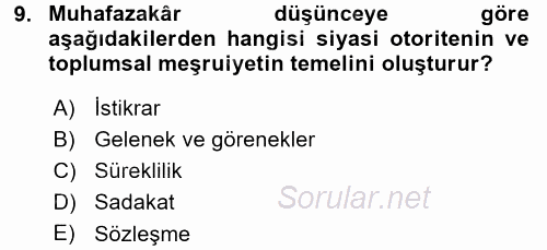 Siyaset Bilimi 2015 - 2016 Dönem Sonu Sınavı 9.Soru
