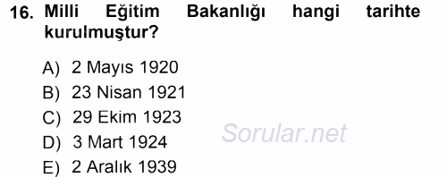 Eğitim Bilimine Giriş 2014 - 2015 Ara Sınavı 16.Soru