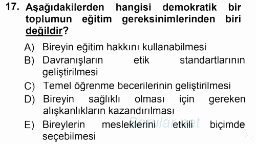 Eğitim Bilimine Giriş 2014 - 2015 Ara Sınavı 17.Soru