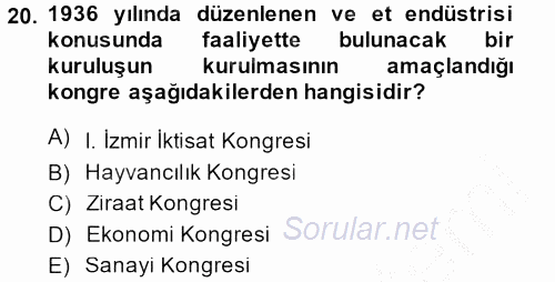 Hayvancılık Ekonomisi 2013 - 2014 Dönem Sonu Sınavı 20.Soru