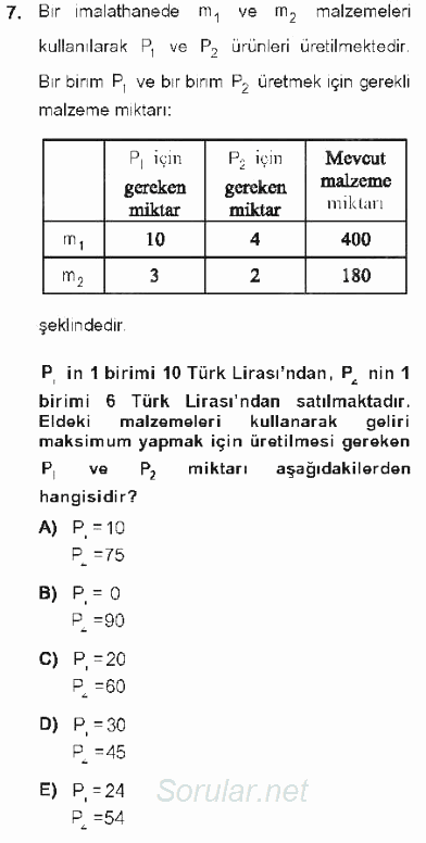 Matematik 2 2012 - 2013 Tek Ders Sınavı 7.Soru