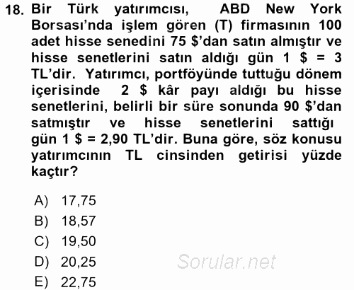 Portföy Yönetimi 2015 - 2016 Ara Sınavı 18.Soru