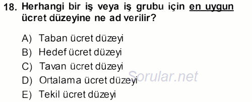 Ücret ve Ödül Yönetimi 2013 - 2014 Ara Sınavı 18.Soru